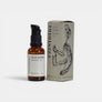 Olio da barba Tzinìbiri Insula - Natural Body Care in flacone di vetro ambrato con astuccio in carta illustrato.